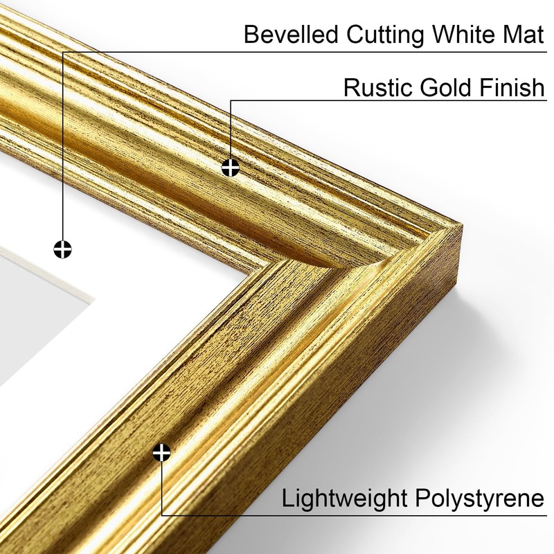 8x10 Picture Frames 2 Rustic Gold Polystyrene Ornate Display 5x7 with Mat for Wa gallery