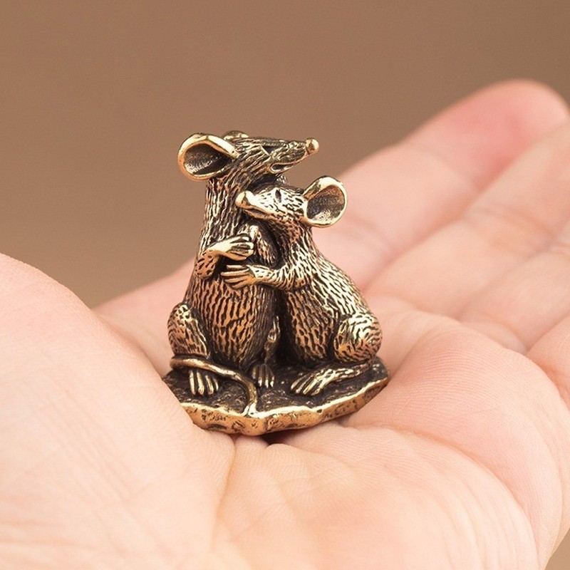 Brass Couple Mouse Animal Statue Small Sculpture Tabletop Figurine Decor Gifts gallery