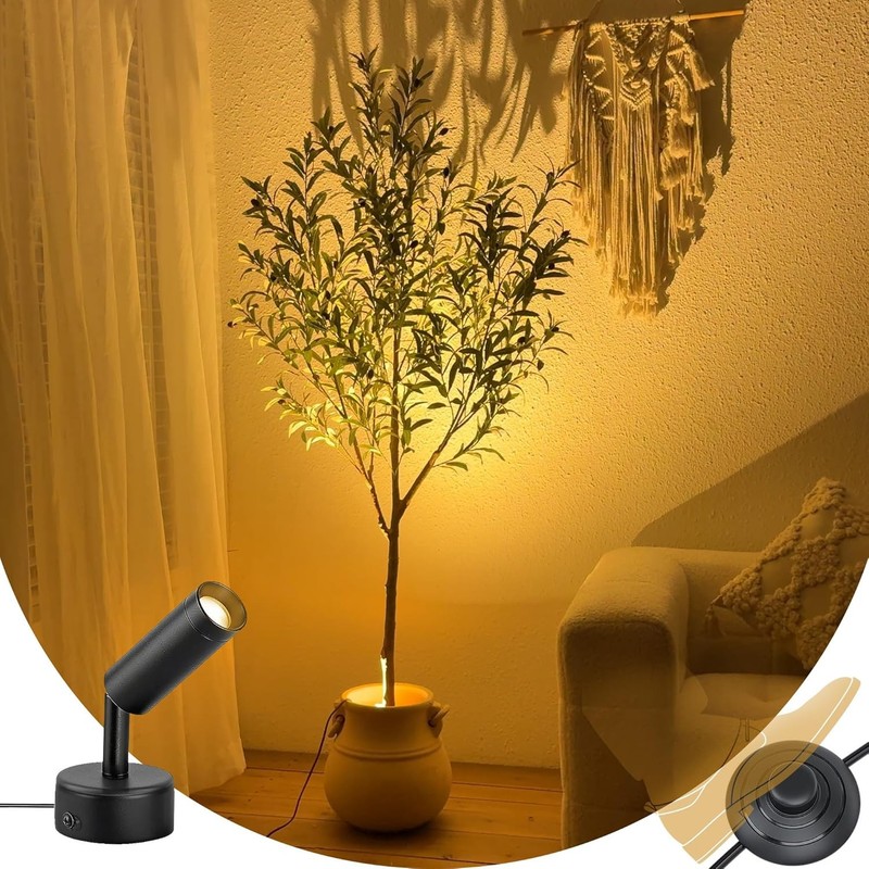 Bellacat 6ft Faux Olive Tree with Warm White Spotlight & Real Wood Trunk, 72in