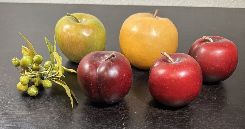 Set Of 6 Vintage Decorative Replica Fruit Apples/Plums/Olives See Pictures