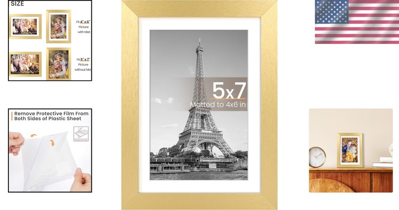Sturdy Gold 5x7 Frame for Vertical or Horizontal Hanging - Home Decor Must-Have gallery