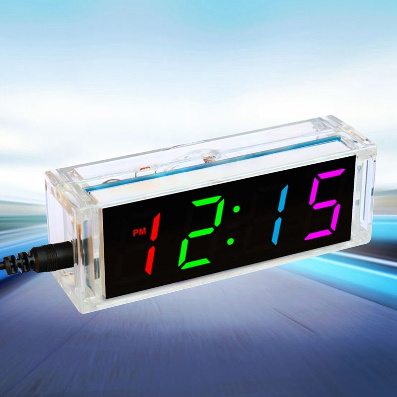 DC5V Digital Colorful LED Electronic Clock DIY kit Soldering Board W/Clear Case gallery