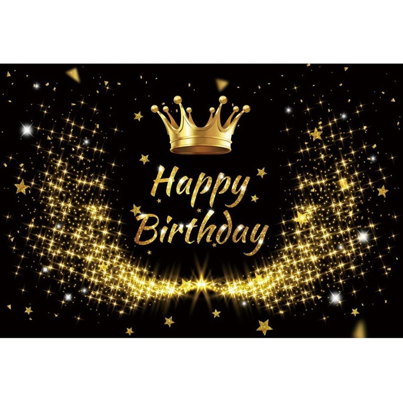 Laeacco Happy Birthday Backdrop 7x5ft Black and Gold Men Women Birthday Photo... gallery