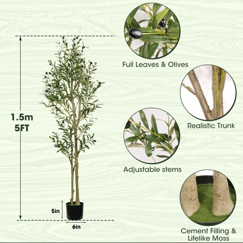 TALVADI Artificial Olive Tree 5ft Tall Trees 5ft, gallery