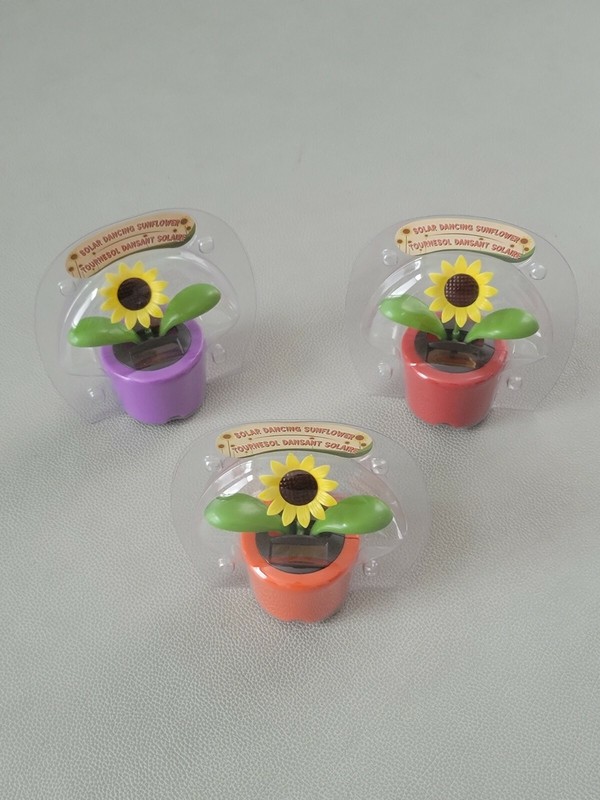 3 PACK Solar Dancing Sunflowers PURPLE RED ORANGE Sun Or Light Powered SUNFLOWER