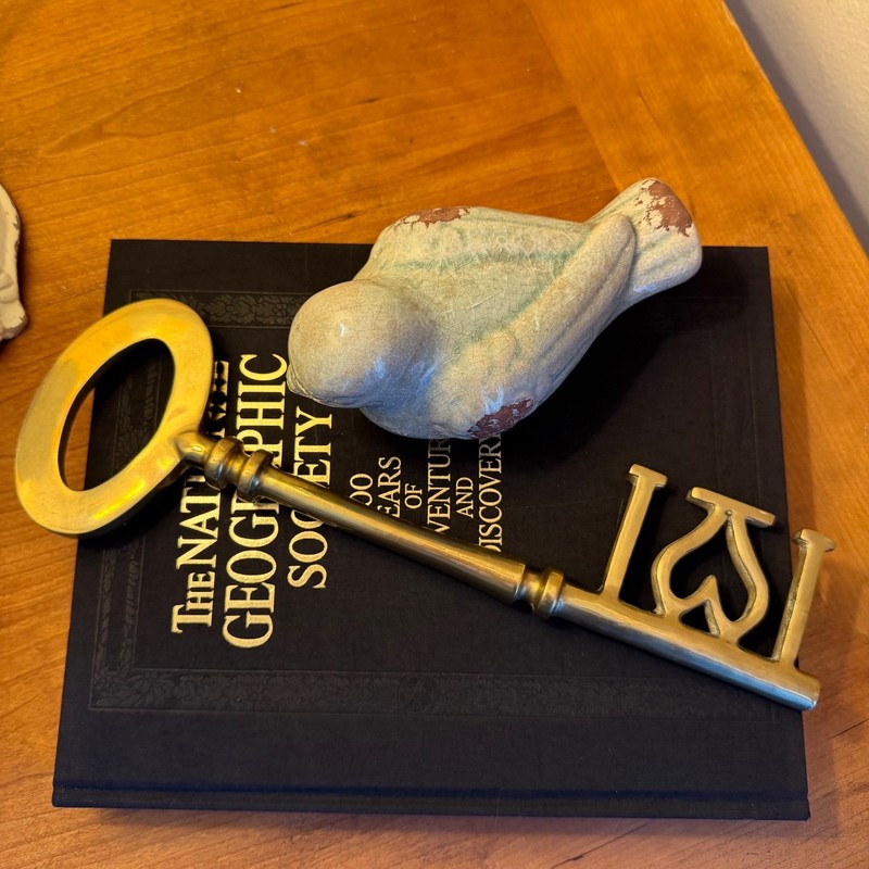 Vtg Solid Brass Decorative Skeleton Key 13" Key Brass Home Decor Accent