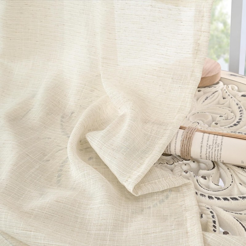 Linen Kitchen Window Curtains Over Sink - 36 Inch Length Cafe Drapes Semi Sheer gallery