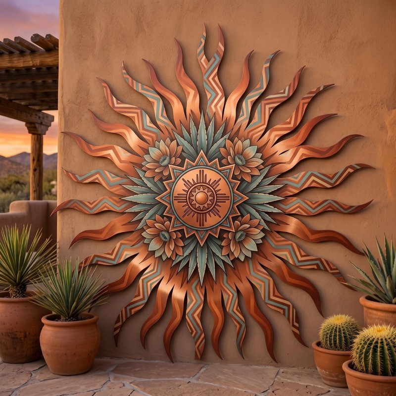 Southwestern Metal Sun Wall Art, Desert Style Wall Hanging
