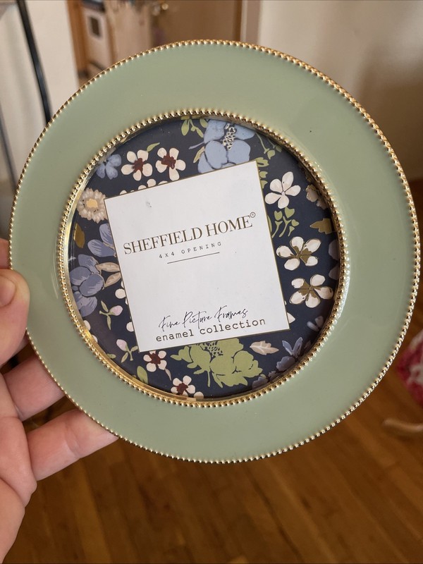 Sheffield Home Enamel Collection Round 4×4″ Picture Frame Mint Sage Green Gold