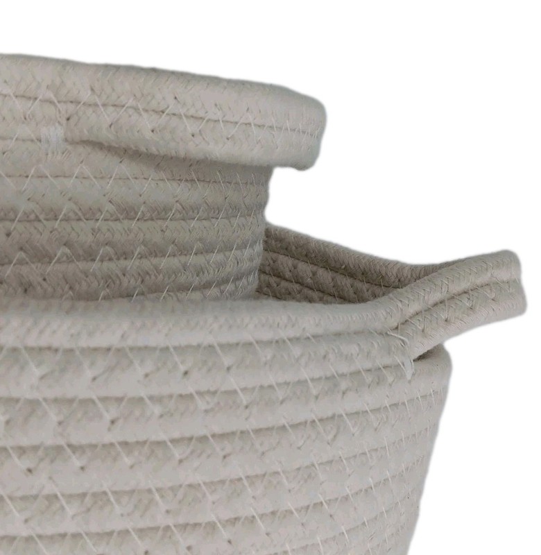 Cotton Woven Rope Baskets With Handles 6X12” Set Of Two gallery