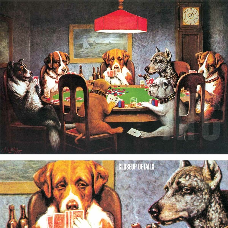 36W”x24H” FRIEND IN NEED by C.M. COOLIDGE – DOGS CARDS POKER – CHOICES of CANVAS
