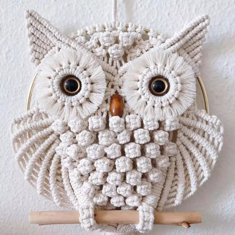 Owl Macrame Wall Hanging Handmade Woven Tapestry Boho Art Home Decor Tassel Gift