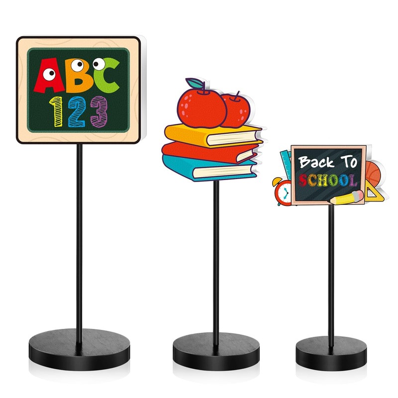 3 Pcs Back to School Wood Table Decor Standing Wooden Table Centerpiece Stati…