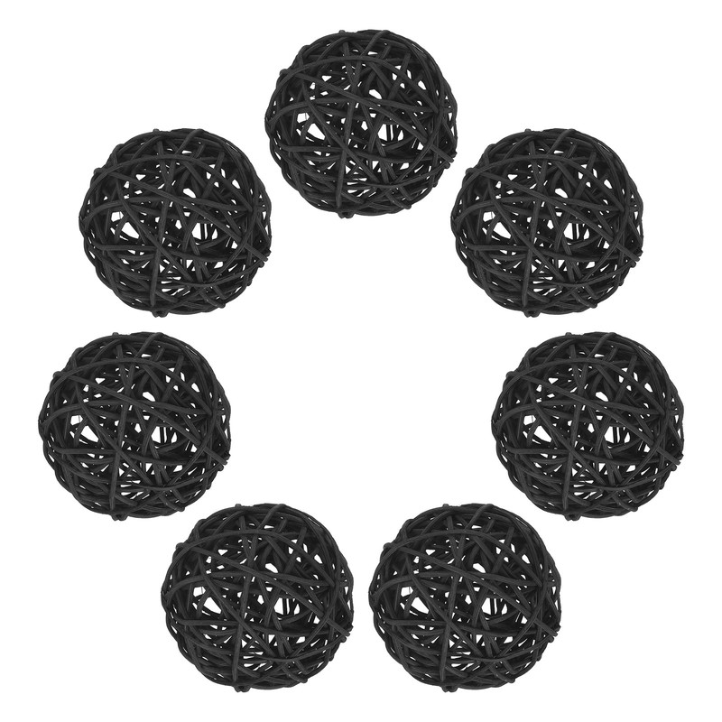 7Pcs Wicker Rattan Balls, 2.75 in Dia Rattan Decorative Balls, Black