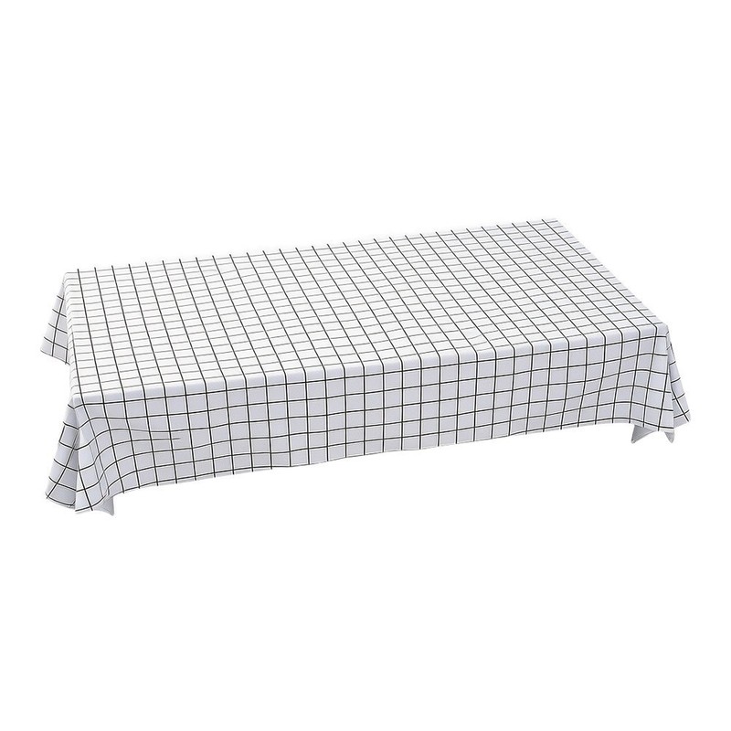 Modern Minimalist Tablecloth Waterproof PVC Black Grid Pattern on White gallery