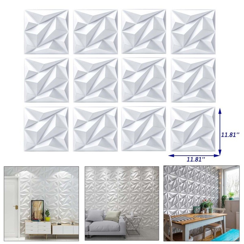 12pcs 3D Wall Panels Decorative PVC Wall Panels Boards 30*30cm Square White gallery
