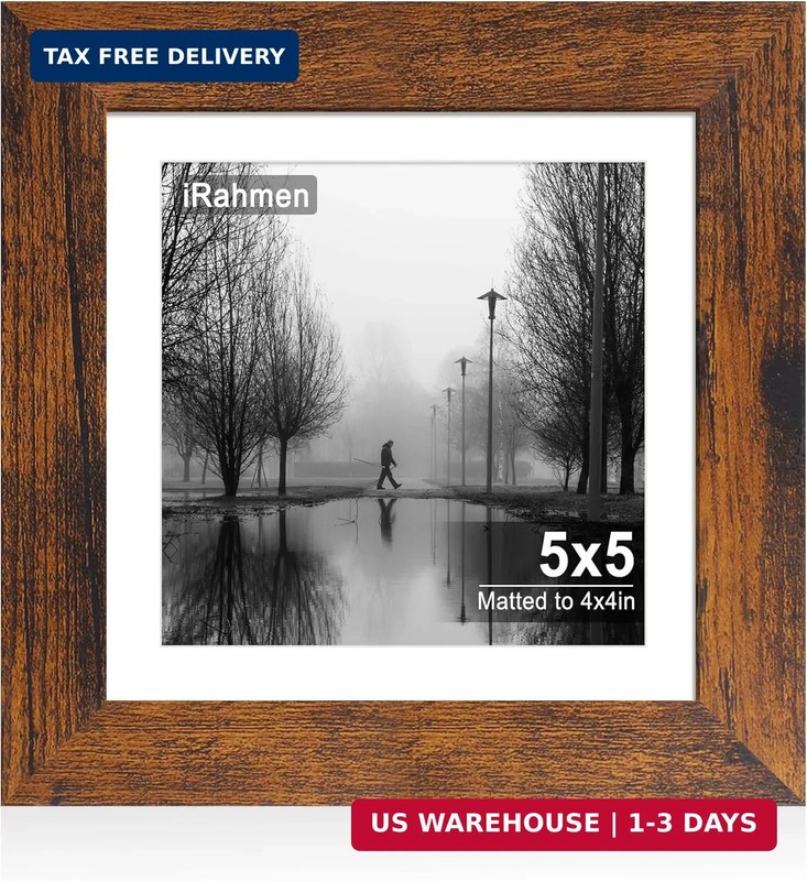 iRahmen 5×5 Picture Frames with HD Tempered Glass, Display Pictures 4×4 with Mat