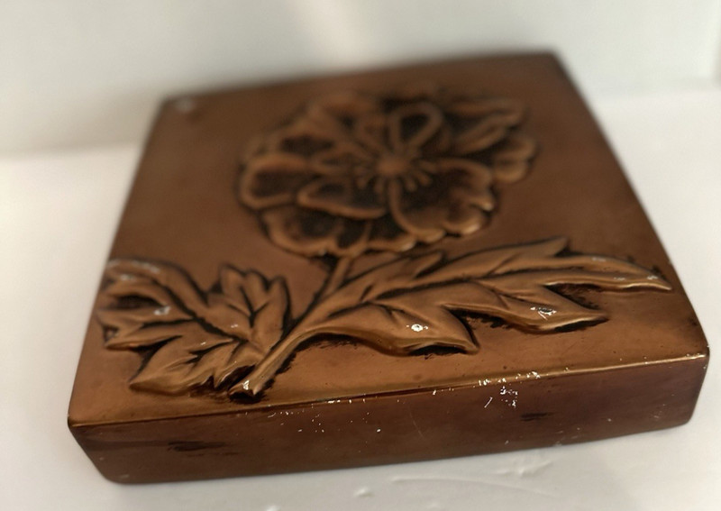 Copper Color Ceramic Pottery Embossed Floral Design Hanging Wall Plague Decor gallery