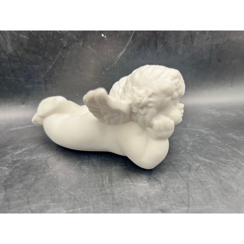 Vtg Vigor White Bisque Porcelain Reclining Cherub Angel Figurine 4″ Valentine’s