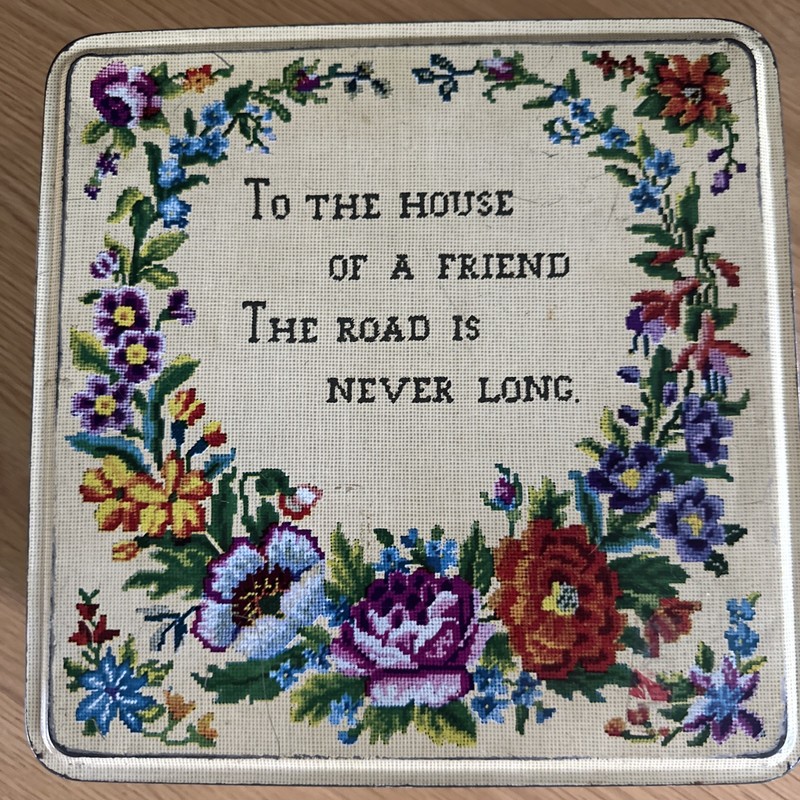 Vintage Original CARRS Biscuit Tin Floral Cross Stitch The House Of A Friend