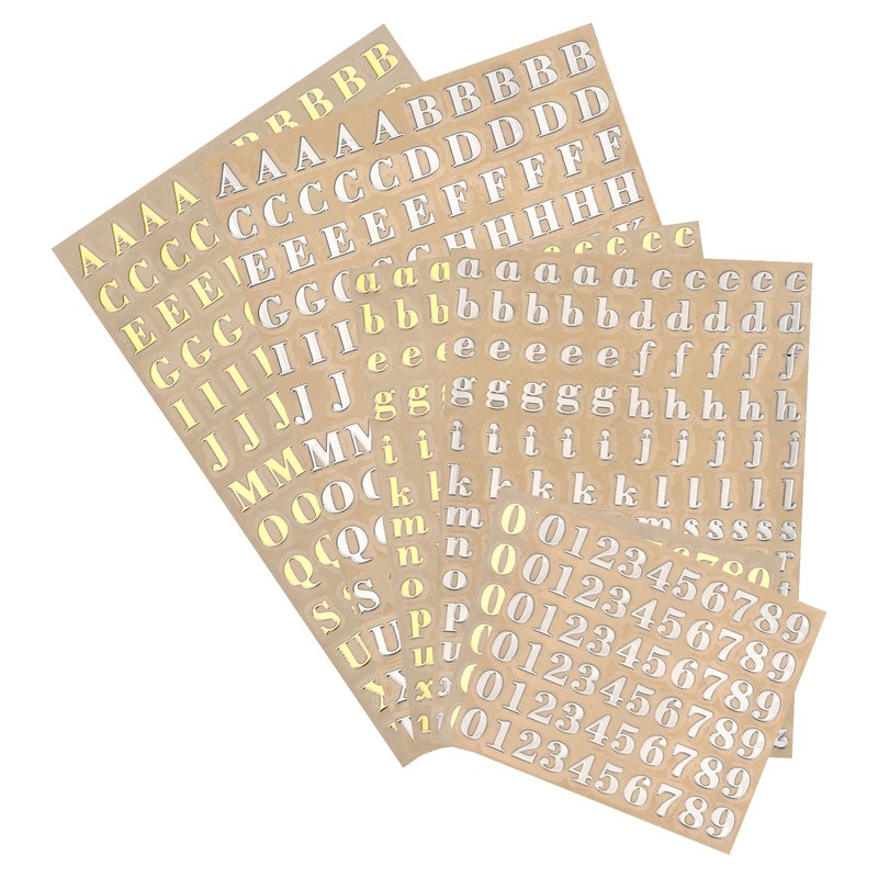 6 Sheets Alphabet Letter Number Sticker Resin Glitter Alloy Self Adhesive 1/8″
