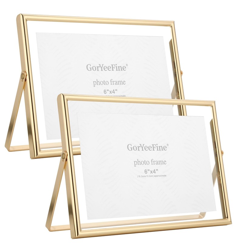 2 PCS Gold 7×5 Inch Floating Frame Horizontal Fits 3.5×5 4×6 Table Photo