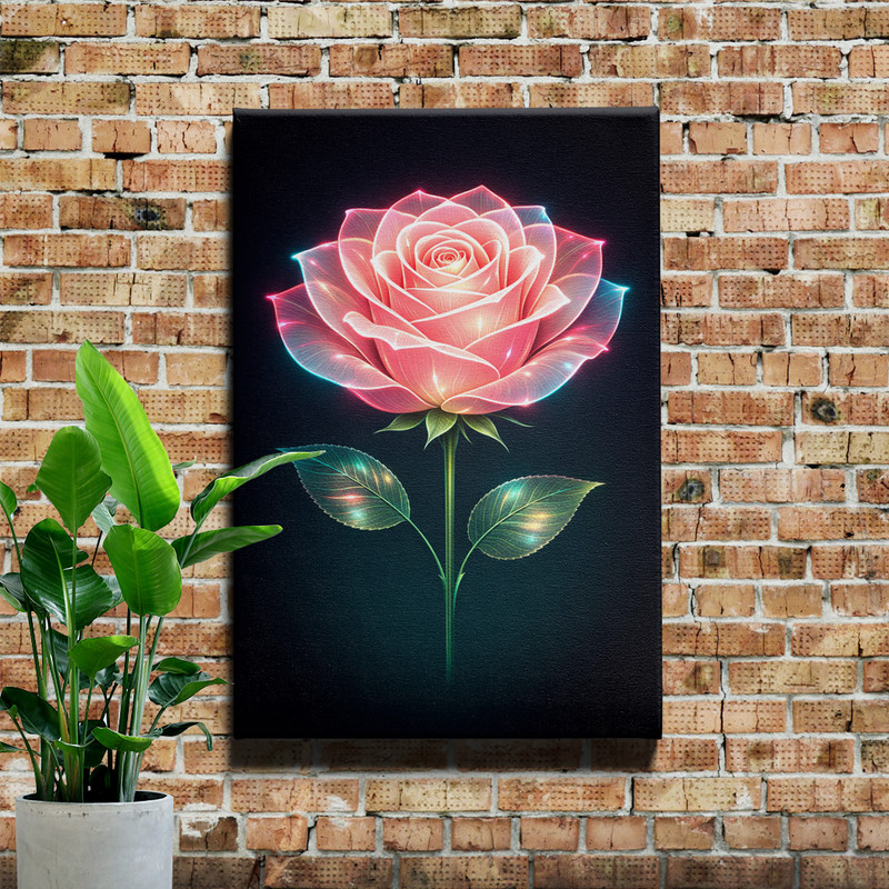 Neon Rose Art Print Translucent Organza Petals Pink Teal Glow