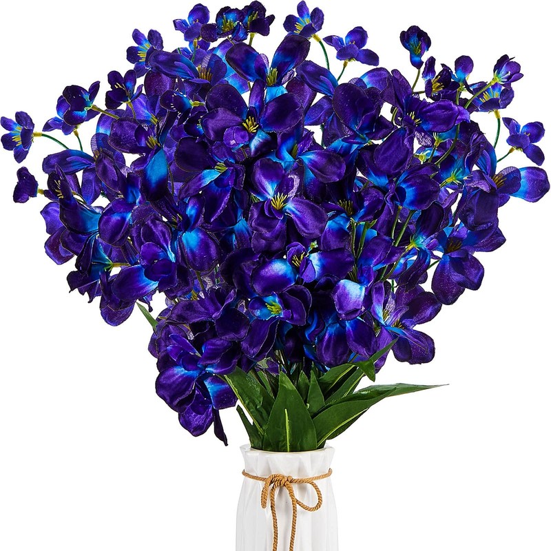 8 Pieces 27 Inches Artificial Purple Blue Orchid Faux Flowers Purple Orchids Sil