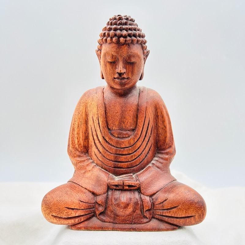 Wood Hand Carved Meditating Buddha Statue Sculpture Figurine Handmade 6.5 inch