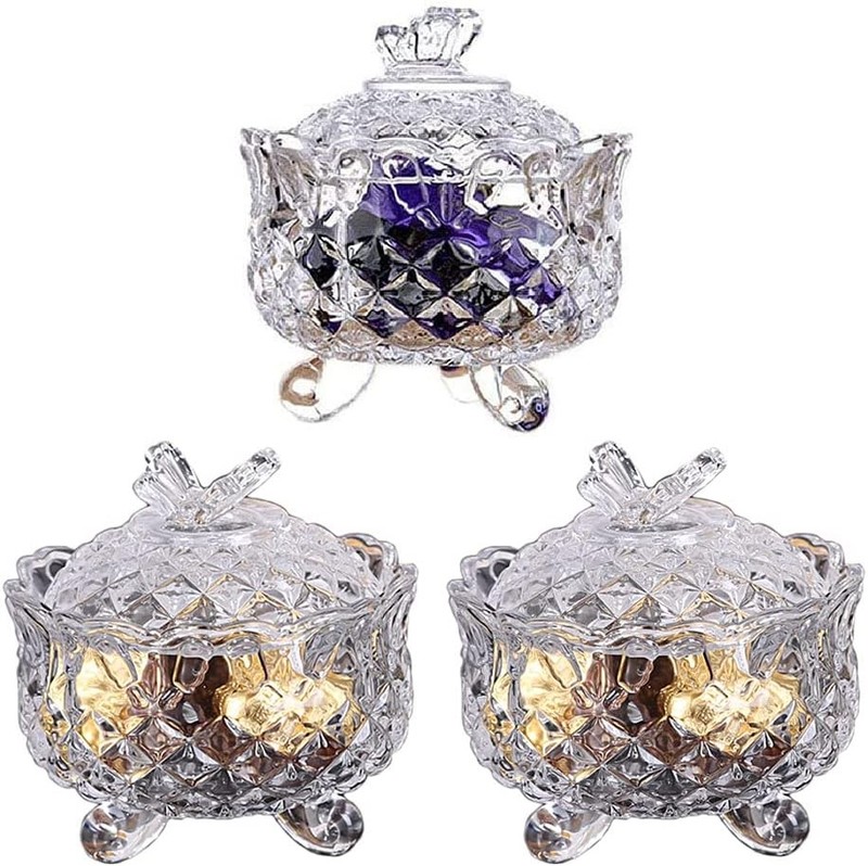 Crystal Candy Dish Small Glass Jar Set with lid Sugar Bowl Cookie Jar Jewelry