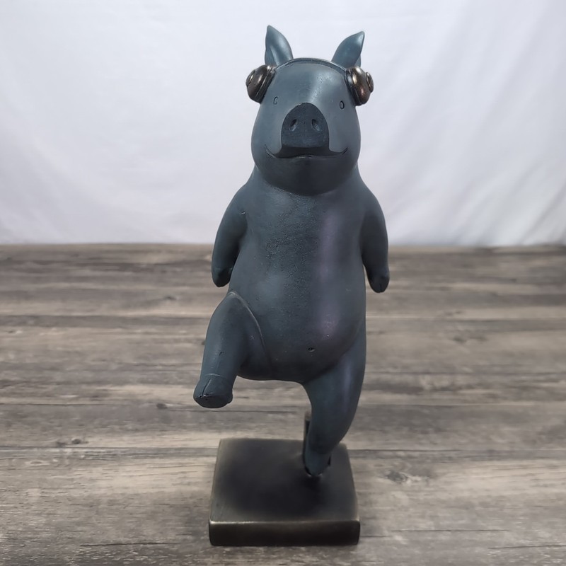 Hello Honey Yoga Pig Wearing Headphones Decor 15.25" Gray Figurine Statue gallery