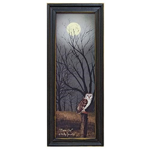 New "BARN OWL" by Billy Jacobs, Ready to Hang, Black Framed Print 20"h x 8"w