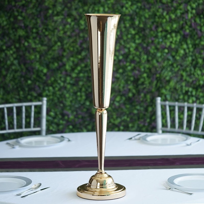 2 GOLD METAL 29" tall Trumpet Vases Candle Holders Wedding Party Centerpieces