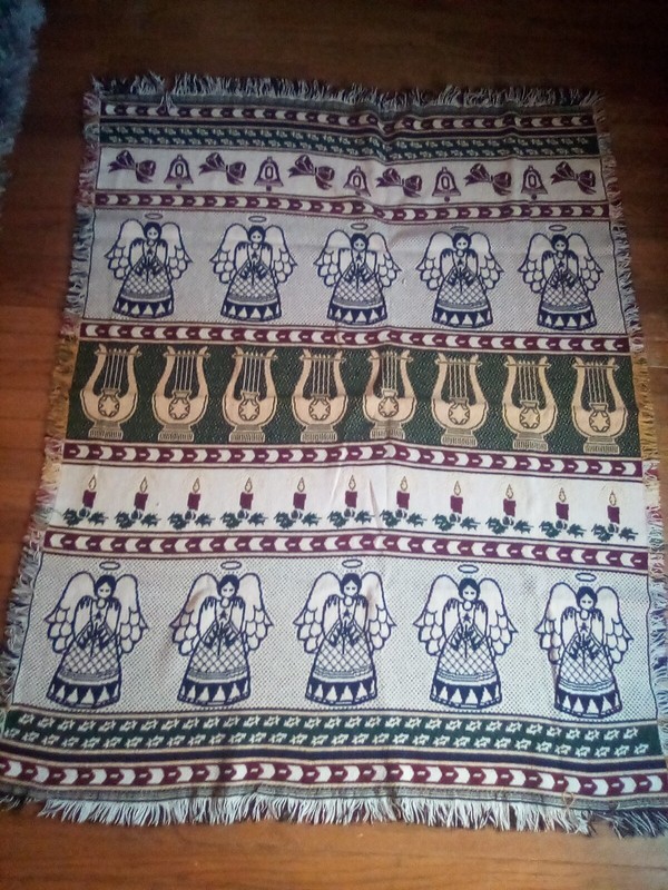 Vintage Country Christmas Tapestry Blanket Throw Candlelight Angels Double Sided