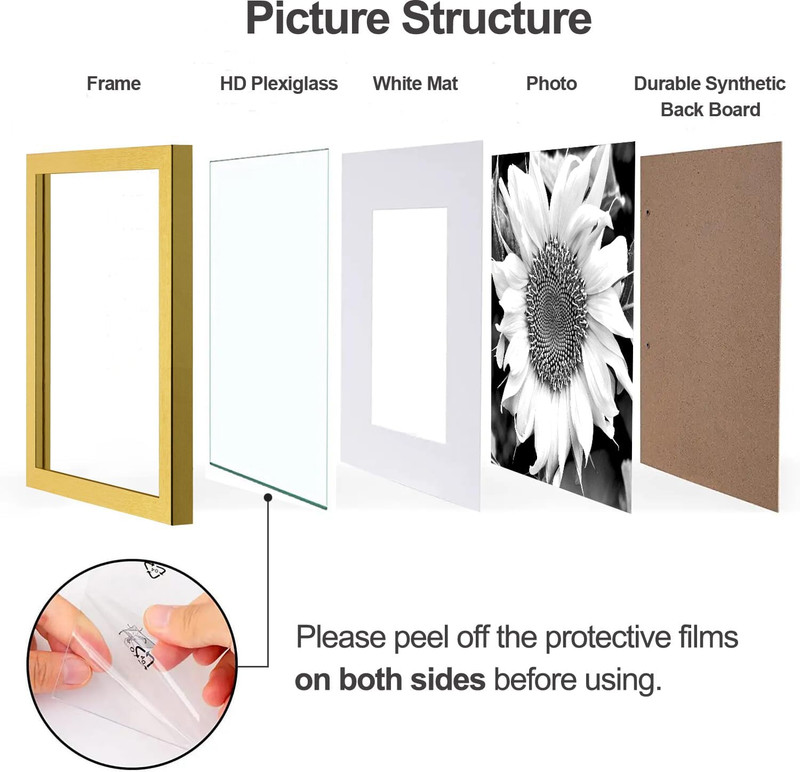 Gold 12x12 Picture Frame Set of 9 for Gallery Wall, 8x8 with Mat gallery