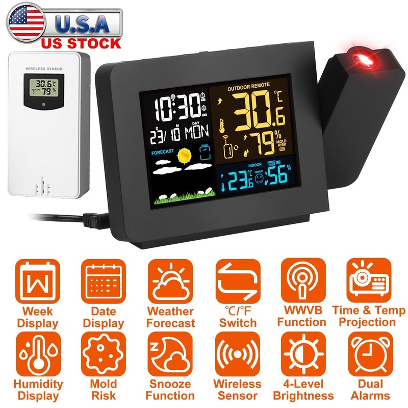 Atomic Projection Alarm Clock Radio Control w/ WWVB Function Wear Station Dual gallery
