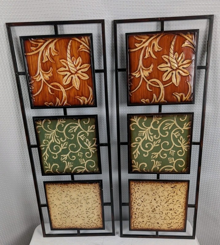 Two Piece Metal Abstract Wall Decor 12″ x32″ Flowers Vertical or Horizontal Hung