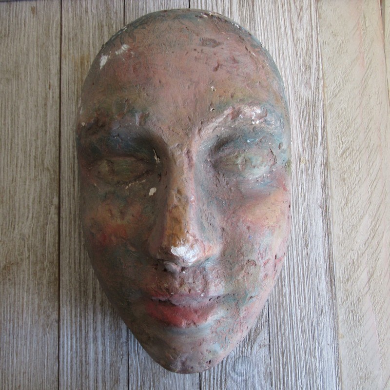 Vtg Plaster Cast Painted Woman’s Face “Death Mask” Oddity Gothic Decor