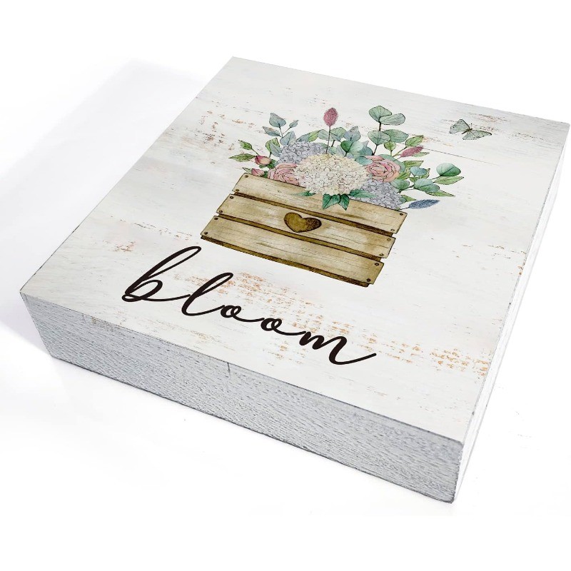 Beauty Bloom Floral Wooden Box Sign Rustic Flowers Wall Home Decor Plaque gallery