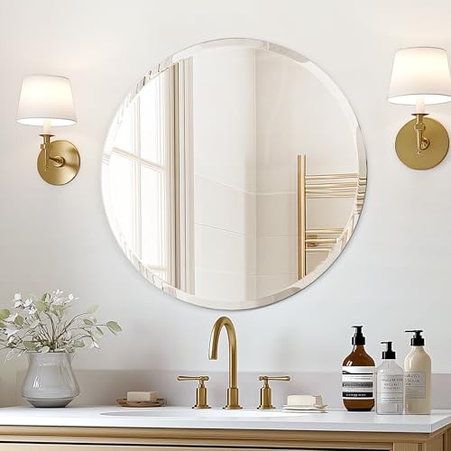 Frameless Round Bathroom Mirror 24", Circle Vanity 24"L x 24"W Brushed Nickel gallery