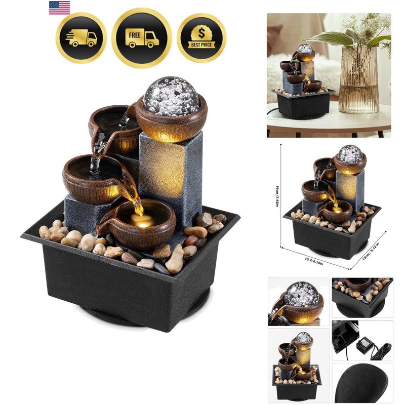 Tabletop Fountain 4 Level Tabletop Waterfall Indoor Meditation Fountain Offic…