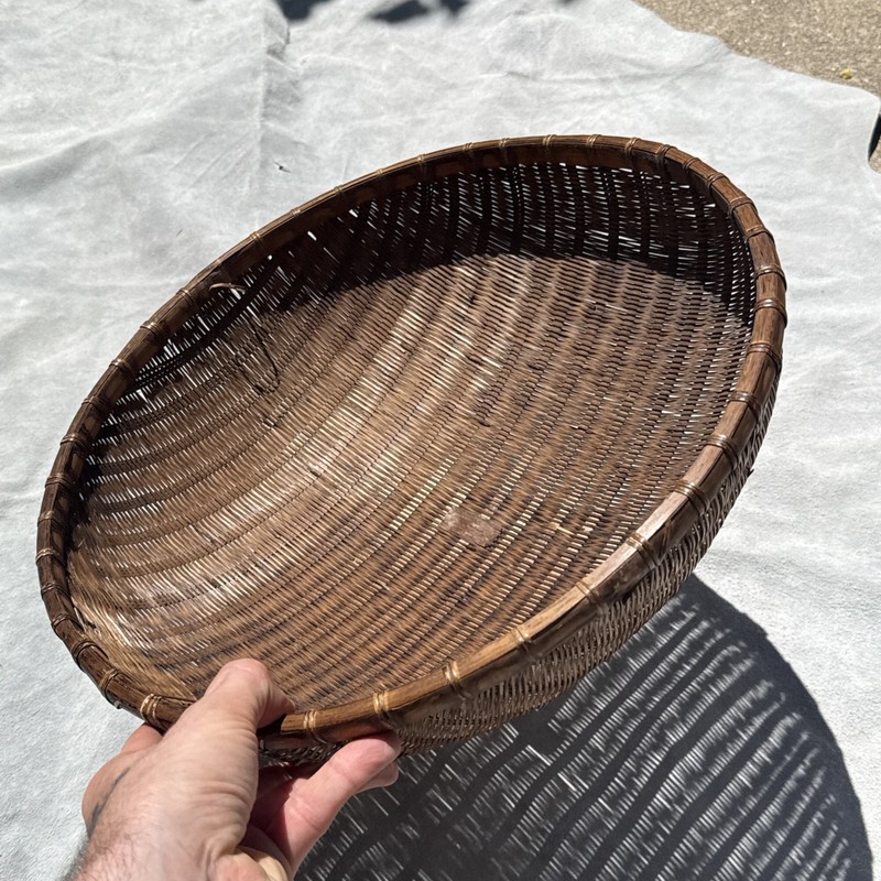 Vintage Round Wicker Rattan Woven Natural 17x6" Basket Winnow Harvest China gallery
