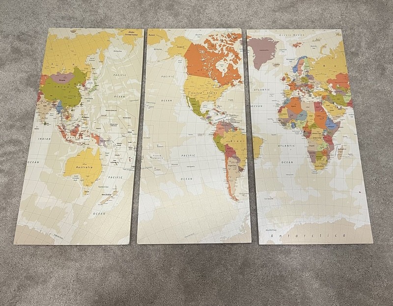 WORLD MAP Colorful Canvas Print Framed Wall Art 3 Piece Canvas Decor – 32.5×15′