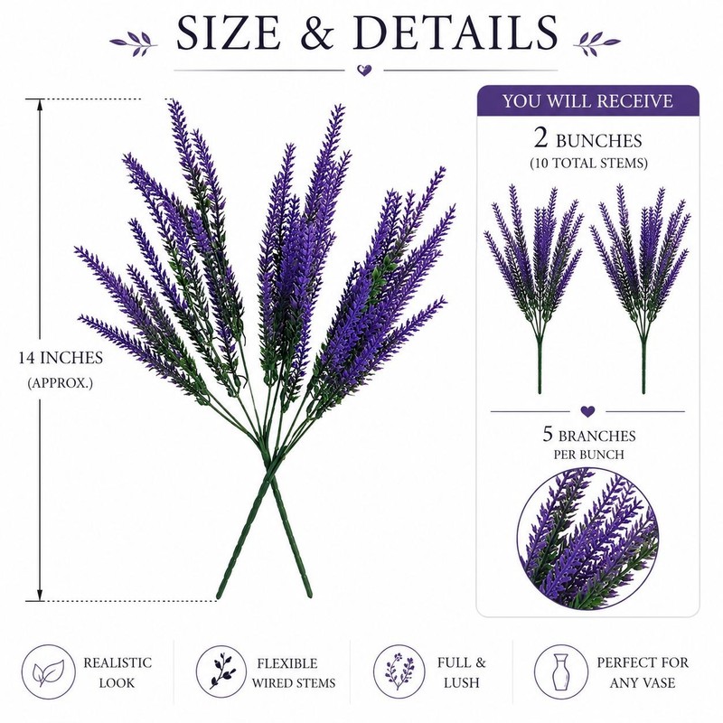 Purple Faux Lavender Stems Artificial Salvia Flowers Faux Greenery Picks French gallery