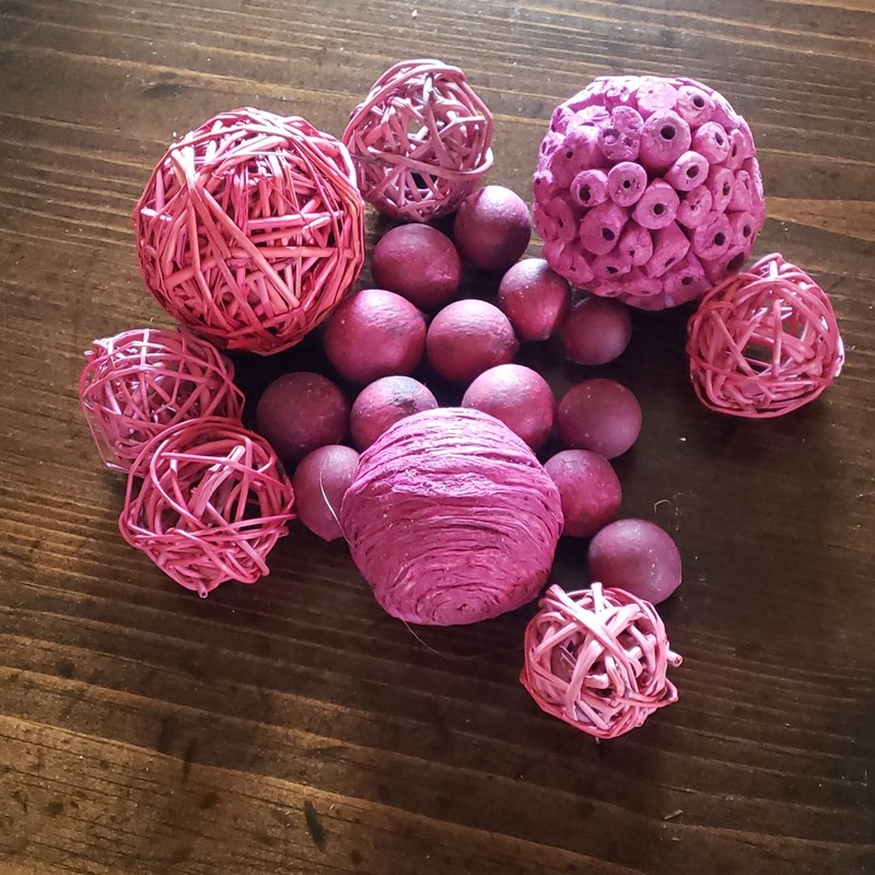 Pink Decorative Balls Set Artificial Wood Rattan Modern Vase Filler