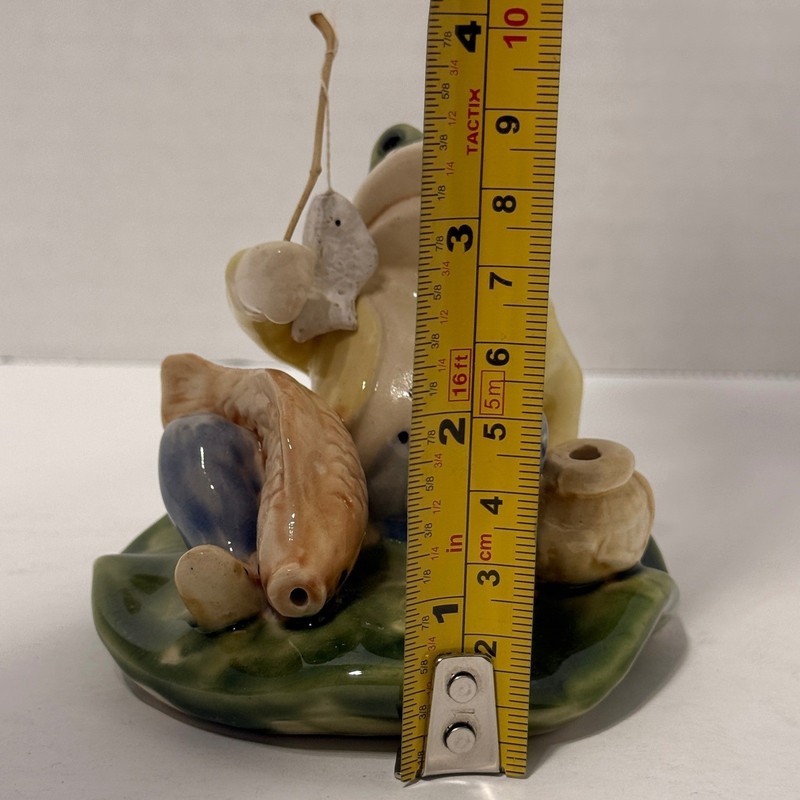 Vintage Style Ceramic Fishing Frog Figurine Whimsical Anthropomorphic Decor 3" gallery