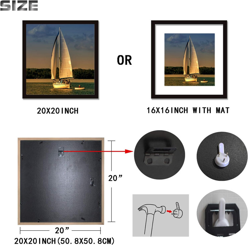 20x20 Black Solid Wood Frames with Mat, 16x16, 3 Pack gallery