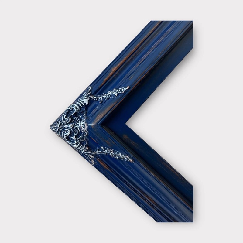 16 X 20 In stock-Classic ornate wood frame, DISTRESSED BLUE with SILVER leaf