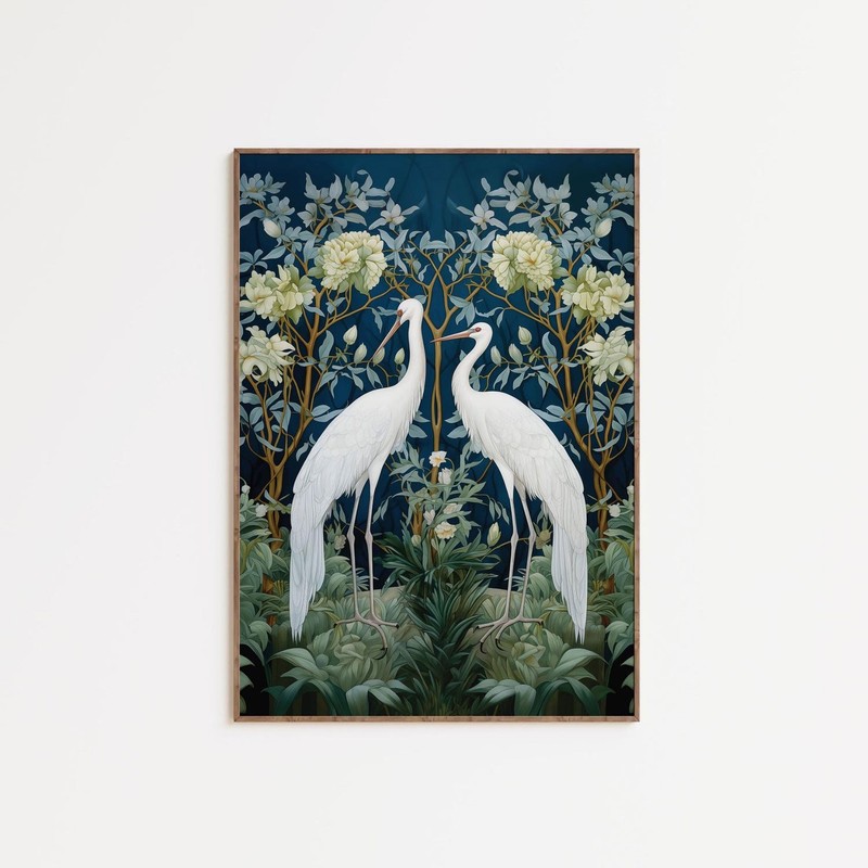 William Morris Crane Art Print Poster, Vintage Botanical Nature Wall Decor