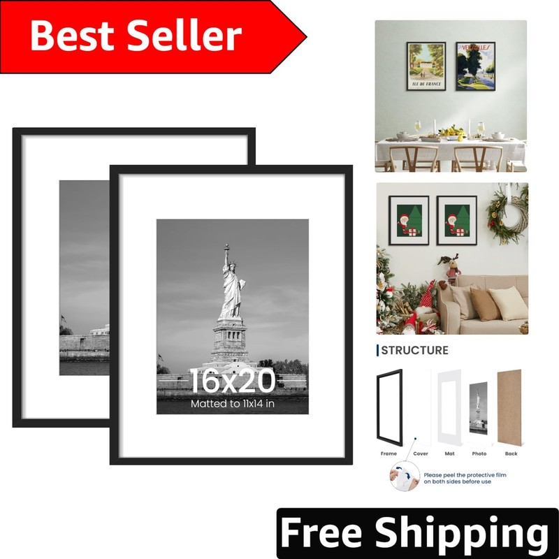 Elegant 16×20 Matted Picture Frames in Black – 2 Pack for Versatile Displays